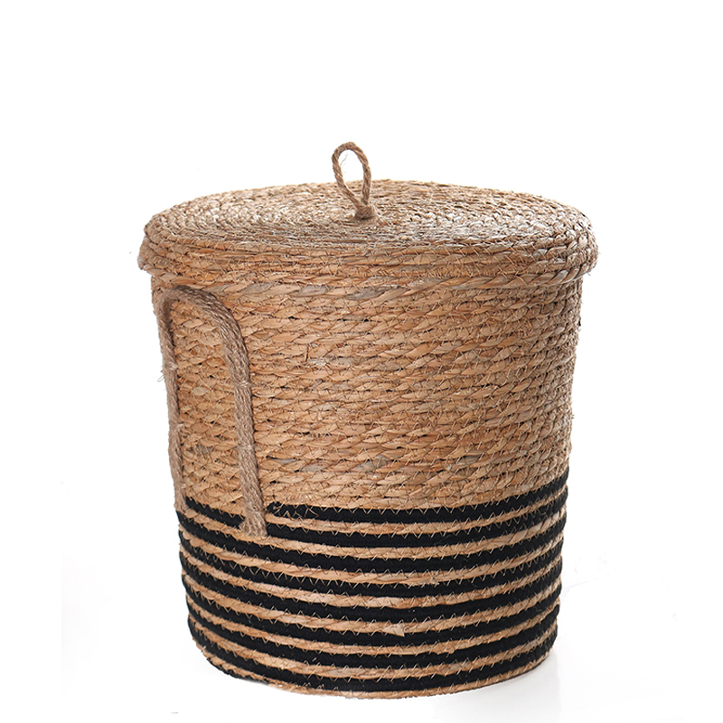 Multipurpose Handmade Woven Straw Storage Basket with Handles and Lid Organizer Baskets for Living Room Bedroom Nursery and Laundry (15) 32 CM Multipurpose Handmade Woven Straw Storage Basket with Handles and Lid Organizer Baskets for Living Room Bedroom Nursery and Laundry 1 Piece - Image 1