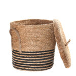 32 CM Multipurpose Handmade Woven Straw Storage Basket with Handles and Lid Organizer Baskets for Living Room Bedroom Nursery and Laundry 1 Piece - Image 2