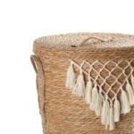 43 CM Multipurpose Handmade Woven Straw Tassel Storage Basket with Handles and Lid Organizer Baskets for Living Room Bedroom Nursery Laundry 1 Piece - Image 4