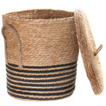 43 CM Multipurpose Handmade Woven Straw Storage Basket with Handles and Lid Organizer Baskets for Living Room Bedroom Nursery and Laundry 1 Piece