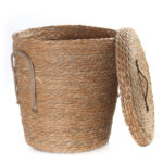 36 CM Multipurpose Handmade Woven Straw Storage Basket with Handles and Lid Organizer Baskets for Living Room Bedroom Nursery and Laundry 1 Piece - Image 2