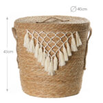 43 CM Multipurpose Handmade Woven Straw Tassel Storage Basket with Handles and Lid Organizer Baskets for Living Room Bedroom Nursery Laundry 1 Piece - Image 3