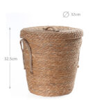 32 CM Multipurpose Handmade Woven Straw Storage Basket with Handles and Lid Organizer Baskets for Living Room Bedroom Nursery and Laundry 1 Piece - Image 3