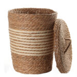 49 CM Multipurpose Handmade Woven Straw Storage Basket with Lid Built in Handle Organizer Baskets for Living Room Bedroom Nursery and Laundry 1 Piece