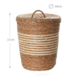 37 CM Multipurpose Handmade Woven Straw Storage Basket with Lid Built in Handle Organizer Baskets for Living Room Bedroom Nursery and Laundry 1 Piece - Image 3