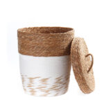 36 CM Multipurpose Handmade Woven Straw Storage Basket with Lid Built in Handle Organizer Baskets for Living Room Bedroom Nursery and Laundry 1 Piece - Image 2