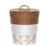 41 CM Multipurpose Handmade Woven Straw Storage Basket with Lid Built in Handle Organizer Baskets for Living Room Bedroom Nursery and Laundry 1 Piece