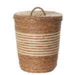 42 CM Multipurpose Handmade Woven Straw Storage Basket with Lid Built in Handle Organizer Baskets for Living Room Bedroom Nursery and Laundry 1 Piece