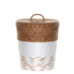 36 CM Multipurpose Handmade Woven Straw Storage Basket with Lid Built in Handle Organizer Baskets for Living Room Bedroom Nursery and Laundry 1 Piece