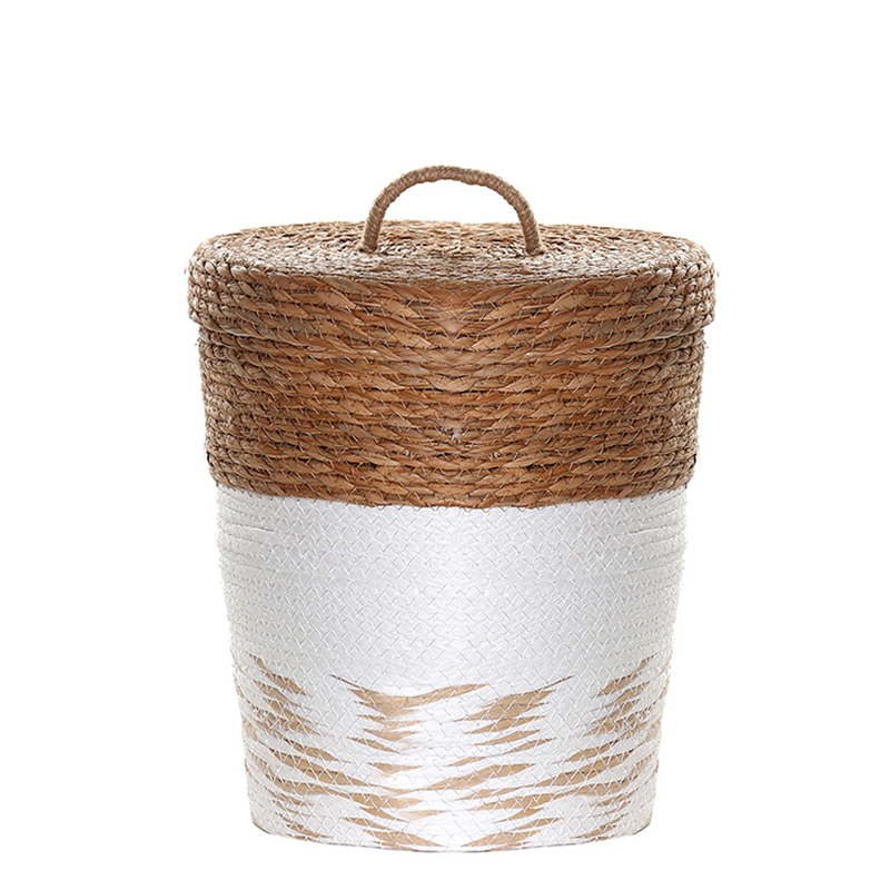 Multipurpose Handmade Woven Straw Storage Basket with Lid Built in Handle Organizer Baskets for Living Room Bedroom Nursery and Laundry (6) 36 CM Multipurpose Handmade Woven Straw Storage Basket with Lid Built in Handle Organizer Baskets for Living Room Bedroom Nursery and Laundry 1 Piece - Image 1