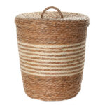 49 CM Multipurpose Handmade Woven Straw Storage Basket with Lid Built in Handle Organizer Baskets for Living Room Bedroom Nursery and Laundry 1 Piece - Image 2