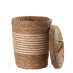 37 CM Multipurpose Handmade Woven Straw Storage Basket with Lid Built in Handle Organizer Baskets for Living Room Bedroom Nursery and Laundry 1 Piece - Image 2