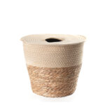 24 CM Multipurpose Handmade Woven Straw and Cotton Storage Basket with Lid Organizer Baskets for Living Room Bedroom Nursery and Laundry 1 Piece