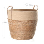 41 CM Multipurpose Handmade Woven Straw and Cotton Storage Basket with Handles Organizer Baskets for Living Room Bedroom Nursery and Laundry 1 Piece - Image 3