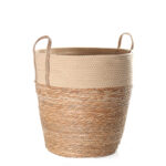 36 CM Multipurpose Handmade Woven Straw and Cotton Storage Basket with Handles Organizer Baskets for Living Room Bedroom Nursery and Laundry 1 Piece