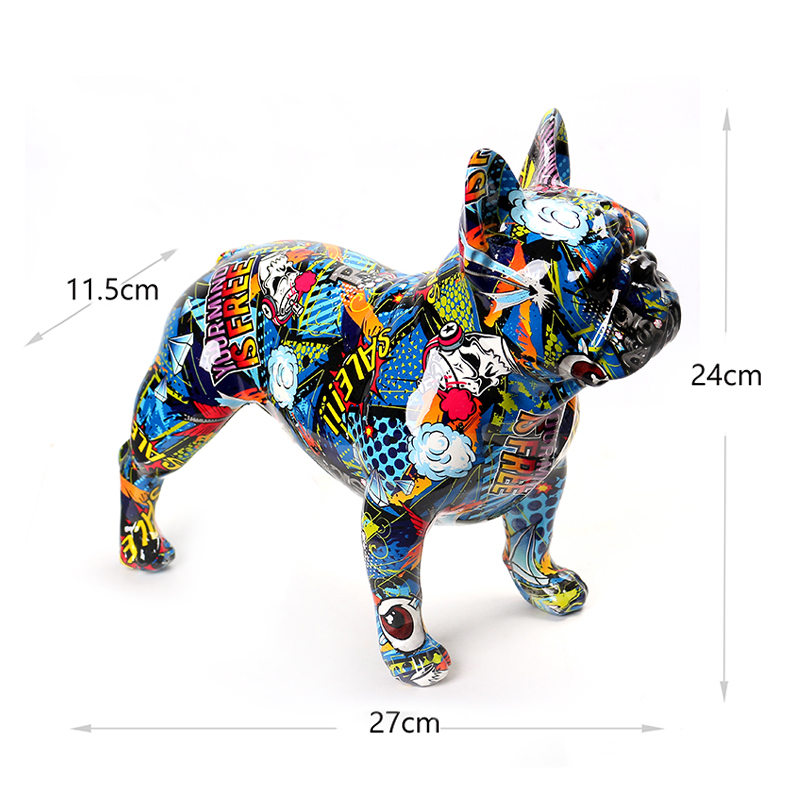 27 CM Resin Colorful French Bulldog Sculpture Figurines Graffiti Bulldog Figurine Display Art Statue Decorative Ornaments for Home Decor - Image 3