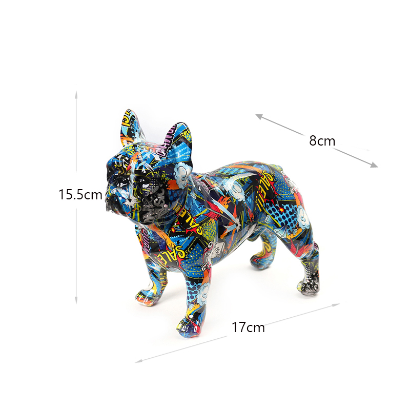 17 CM Resin Colorful French Bulldog Sculpture Figurines Graffiti Bulldog Figurine Display Art Statue Decorative Ornaments for Home Decor - Image 3