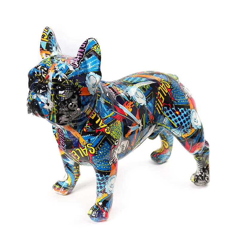 27 CM Resin Colorful French Bulldog Sculpture Figurines Graffiti Bulldog Figurine Display Art Statue Decorative Ornaments for Home Decor - Image 1