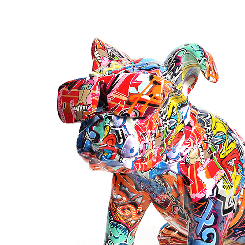 40 CM Resin Colorful French Bulldog Wearing Glasses Sculpture Figurines Graffiti Bulldog Figurine Decorative Ornaments Statue for Home Decor - Image 2