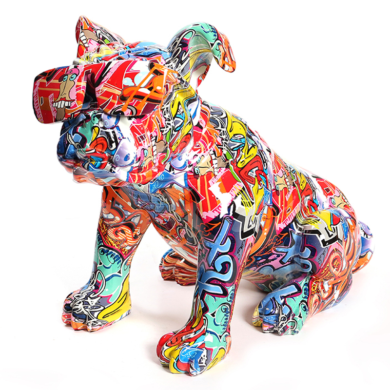 40 CM Resin Colorful French Bulldog Wearing Glasses Sculpture Figurines Graffiti Bulldog Figurine Decorative Ornaments Statue for Home Decor - Image 1