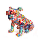 26 CM Resin Colorful French Bulldog Wearing Glasses Sculpture Figurines Graffiti Bulldog Figurine Decorative Ornaments Statue for Home Decor