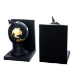 Set of 2 Resin Handcrafted Globe Bookends Sculpture Figurines Bookend Display Art Statue Decorative Ornaments for Home Decor Black and Gold - Image 4