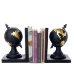 Set of 2 Resin Handcrafted Globe Bookends Sculpture Figurines Bookend Display Art Statue Decorative Ornaments for Home Decor Black and Gold