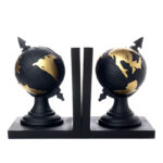 Set of 2 Resin Handcrafted Globe Bookends Sculpture Figurines Bookend Display Art Statue Decorative Ornaments for Home Decor Black and Gold - Image 2