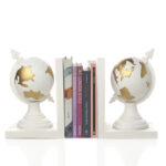 Set of 2 Resin Handcrafted Globe Bookends Sculpture Figurines Bookend Display Art Statue Decorative Ornaments for Home Decor White and Gold - Image 2
