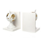Set of 2 Resin Handcrafted Globe Bookends Sculpture Figurines Bookend Display Art Statue Decorative Ornaments for Home Decor White and Gold - Image 4
