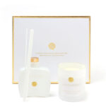 Set of 2 White Bloom Scented Candle and Reed Diffuser for Home Aroma Freshener Diffuser for Bathroom Hotel and Home Space