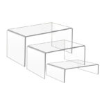 Set of 3 Clear Acrylic Stackable Display Stands Jewelry Showcase Shelf Rectangle Display Risers Stand for Figures Cosmetics Perfume and Accessories