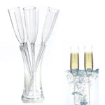 Set of 6 Acrylic Long Stemmed Flutes Unbreakable Goblets with Holder Reusable Floating Drinking Glasses Cup for Wine Champagne Whiskey and Cocktail