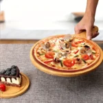 Bamboo Wooden Pizza Serving Tray with Handle Round Serving Trays Multipurpose Plate for Meat Vegetables Fruits and Cheese 1 Piece - Image 2