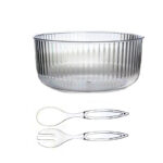 3 L Transparent Black Plexi Storage Ribbed Bowl with Spoon and Fork Round Serving Salad Bowls for Dinner Buffets and Social Gatherings - Image 4