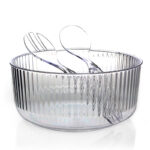 3 L Transparent Black Plexi Storage Ribbed Bowl with Spoon and Fork Round Serving Salad Bowls for Dinner Buffets and Social Gatherings