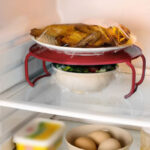 23 CM Heat Resistant Multifunction Plastic Refrigerator and Microwave Shelf Foldable Organizing Rack Microwave Plate Stacker Food Tray 1 Piece White - Image 4