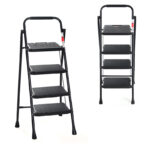 4 Step Ladder with Foam Handgrip and Non Slip Plastic Feet Multipurpose Folding Step Stool with Anti Slip and Wide Pedal Holds Up to 150 KG Black