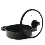 29 CM DOSTHOFF Non Stick Ceramic Coating Induction Shallow Casserole Pan with Glass Lid and Covered Silicone Handles 1 Piece Black - Image 2