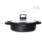 29 CM DOSTHOFF Non Stick Ceramic Coating Induction Shallow Casserole Pan with Glass Lid and Covered Silicone Handles 1 Piece Black - Image 3