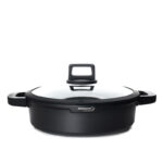 29 CM DOSTHOFF Non Stick Ceramic Coating Induction Shallow Casserole Pan with Glass Lid and Covered Silicone Handles 1 Piece Black