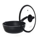 29 CM DOSTHOFF Non Stick Ceramic Coating Induction Saucepan with Glass Lid and Long Handle Small Cooking Pots 1 Piece Black