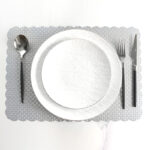 43 CM Heat Resistant Washable PVC Rectangle Placemats Non Slip Wipeable Placemat Vinyl Woven Table Mat for Dining Table Hotel and Party 1 Piece Silver - Image 2