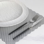 43 CM Heat Resistant Washable PVC Rectangle Placemats Non Slip Wipeable Placemat Vinyl Woven Table Mat for Dining Table Hotel and Party 1 Piece Silver - Image 4