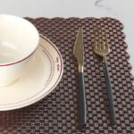 43 CM Heat Resistant Washable PVC Rectangle Placemats Non Slip Wipeable Placemat Vinyl Woven Table Mats for Dining Table Hotel and Party 1 Piece Brown - Image 4