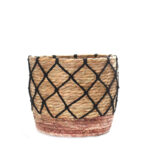 23 CM Multipurpose Handmade Woven Straw and Cotton Storage Basket Organizer Baskets for Living Room Bedroom Nursery and Laundry 1 Piece