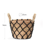 14 CM Multipurpose Handmade Woven Straw and Cotton Storage Basket with Handles Organizer Baskets for Living Room Bedroom Nursery and Laundry 1 Piece - Image 3
