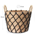 33 CM Multipurpose Handmade Woven Straw and Cotton Storage Basket with Handles Organizer Baskets for Living Room Bedroom Nursery and Laundry 1 Piece - Image 3