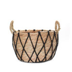 26 CM Multipurpose Handmade Woven Straw and Cotton Storage Basket with Handles Organizer Baskets for Living Room Bedroom Nursery and Laundry 1 Piece