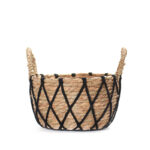 13 CM Multipurpose Handmade Woven Straw and Cotton Storage Basket with Handles Organizer Baskets for Living Room Bedroom Nursery and Laundry 1 Piece